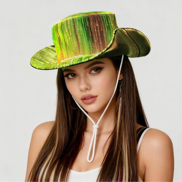 Women's Led Light Up Bucket Hat With 7 Color Modes & Rave Party Cowgirl Hat - Picture 4 of 6